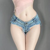 Ripped Denim Low Rise Shorts